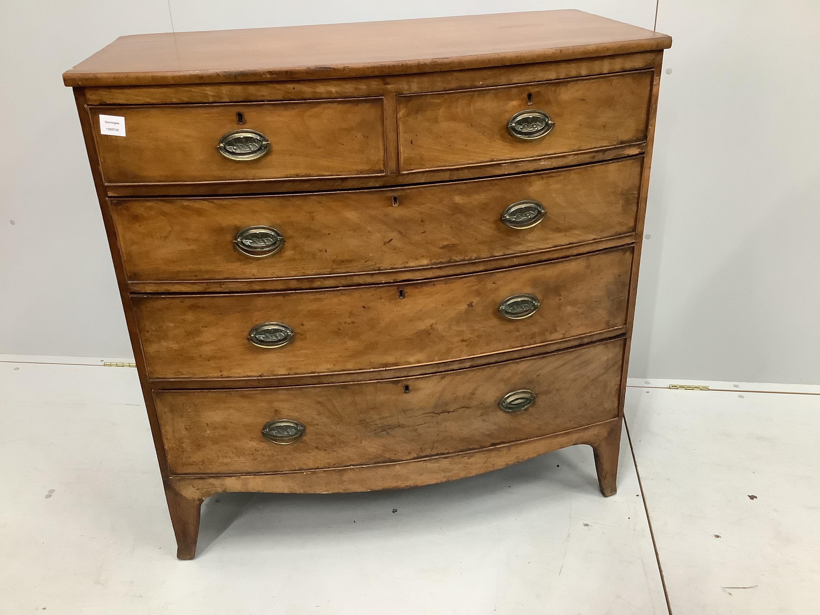 A Regency mahogany bow fronted chest of drawers, width 102cm, depth 51cm, height 104cm